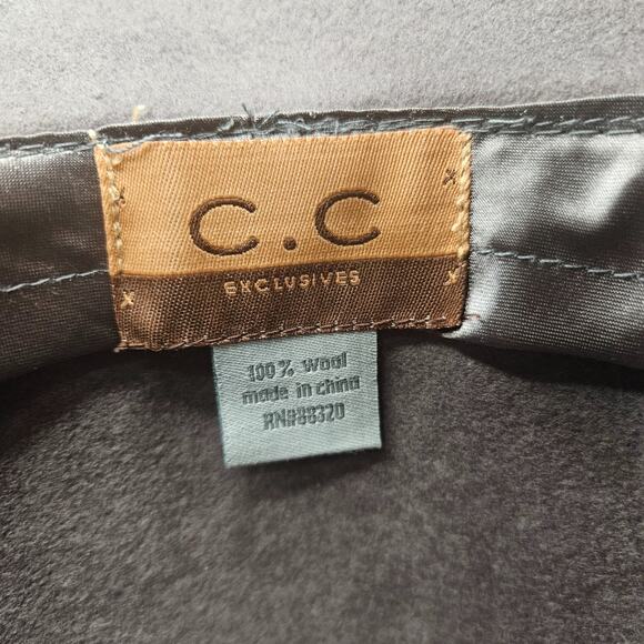 CC Exclusives Gray 100% Wool Wide Floppy Brim Hat Boho Braided Metal Chain Band - Picture 5 of 6